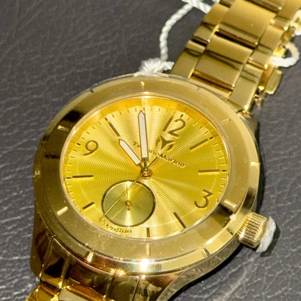 TechnoMarine Moonsun TM-117030 Gold Stainless Steel Watch 42mm NWT Box